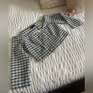 Zara Blue and White Checkered Crop Top